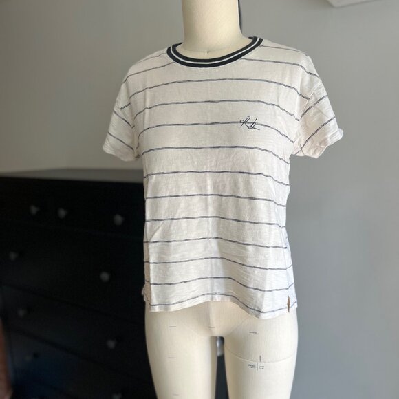 rag & bone Tops - Rag & Bone Striped, Embroidered Short Sleeve Tee Shirt